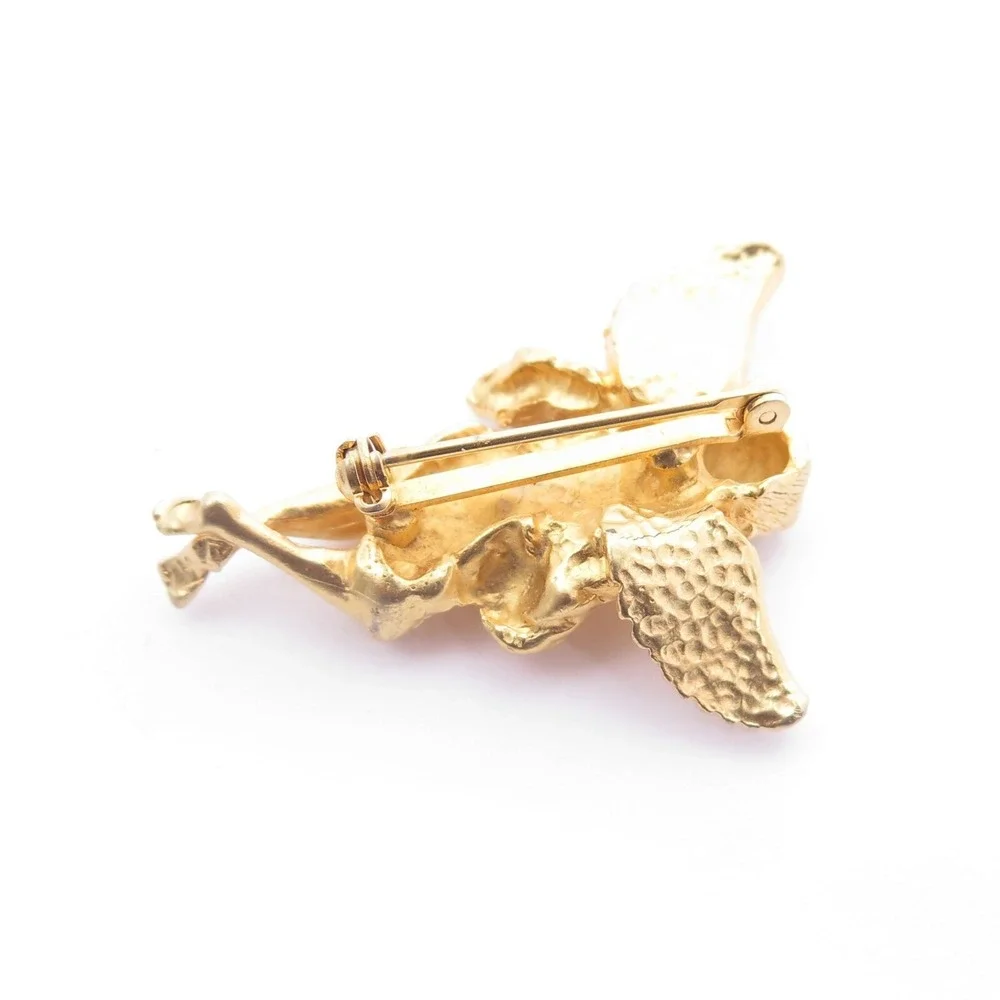 BEAUTIFUL CHRISTMAS ANGEL GOLD PLATED HOLIDAY BROOCH PIN*‎ XMAS JEWELRY